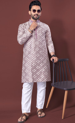 FOXDX Men Embroidered A-line Kurta(Multicolor)