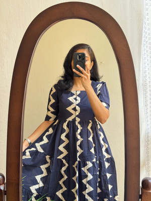 The Nayahikas Women Fit and Flare Blue Midi/Calf Length Dress