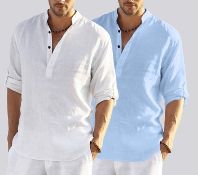 ZARTHA Men Solid Straight Kurta(White, Light Blue)