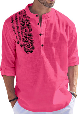 Kavyangle Creation Men Printed Straight Kurta(Pink)