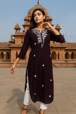 PS FASHION Women Dyed/Ombre Straight Kurta(Purple)