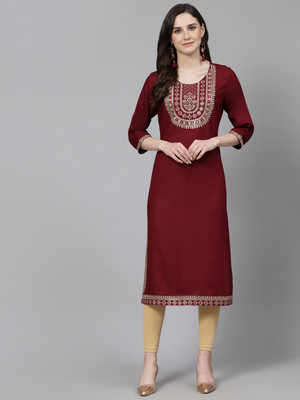 oceanabode Women Embroidered A-line Kurta(Maroon)