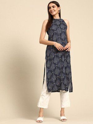 ANOUK Women Bandhani Straight Kurta(Dark Blue)
