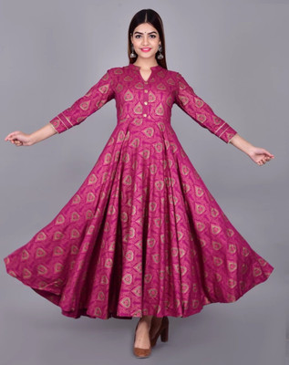 SSTBN Women Printed Anarkali Kurta(Red)