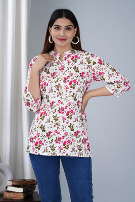Tanisha Women Printed Straight Kurta(Pink)