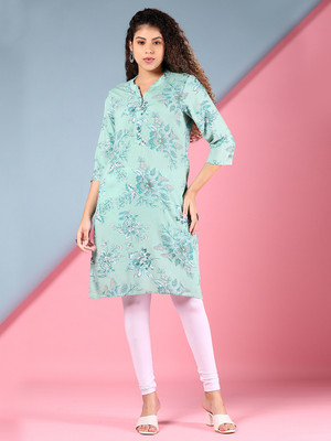 V-MART Women Printed A-line Kurta(Green)