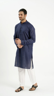 Desivibes Men Solid Straight Kurta(Blue)