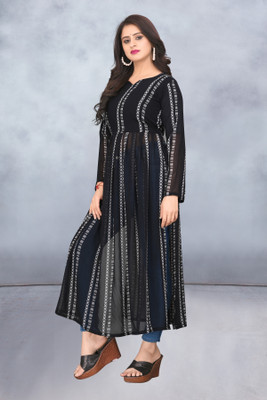 PALIBHAV Women Printed A-line Kurta(Black)