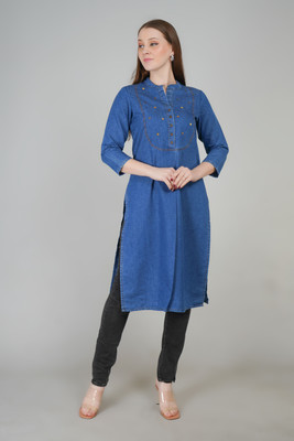 VG5 Women Embellished Ethnic Dress Kurta(Dark Blue)