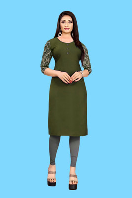 Coft Women Solid Straight Kurta(Green)