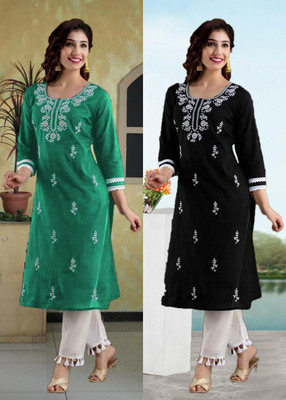 SISTO Women Chikan Embroidery A-line Kurta(Multicolor)