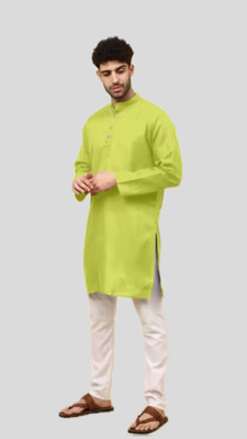 HouseOfCommon Men Solid A-line Kurta(Green)