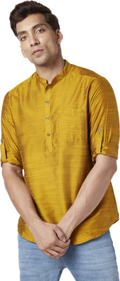 Indus Route by Pantaloons Men Solid Straight Kurta(Yellow)