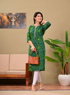Ambrosia retail Women Printed Straight Kurta(Green)