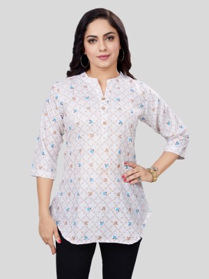 Saree Swarg Women Printed A-line Kurta(White)