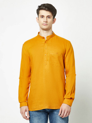 CRIMSOUNE CLUB Men Solid A-line Kurta(Yellow)