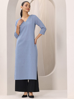 LIBAS Women Printed Straight Kurta(Blue)