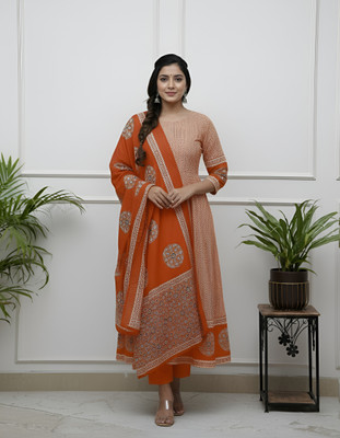 Aureliafashion Women Printed, Geometric Print Anarkali Kurta(Orange)
