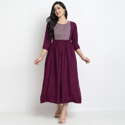 Kriska Women Embroidered A-line Kurta(Maroon)