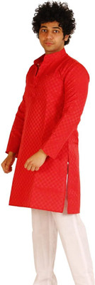 Chhabra Kreations Men Self Design Straight Kurta(Red)