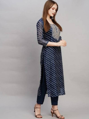 Dinaya Women Printed Straight Kurta(Blue)