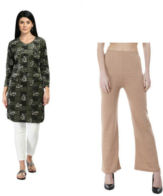 KAYU Women Floral Print Straight Kurta(Dark Green, White)