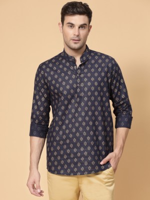 Svatantra Men Printed Straight Kurta(Dark Blue)