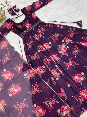 Priniti Women Printed Anarkali Kurta(Purple)