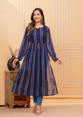 YAGNIK FASHION Women Printed A-line Kurta(Blue)