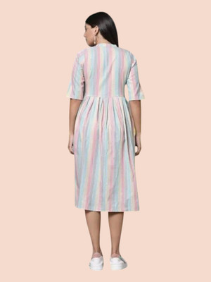 Houseofcommonv Women Striped A-line Kurta(Multicolor)