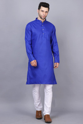 OmakarENT Men Printed Straight Kurta(Dark Blue)