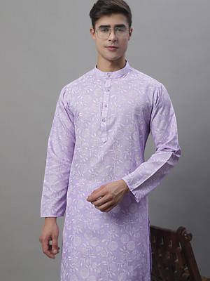 ANOUK Men Printed Straight Kurta(Purple)
