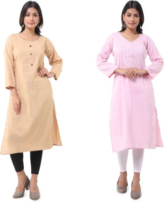 DESHBANDHU DBK Women Solid Straight Kurta(Beige, Pink)