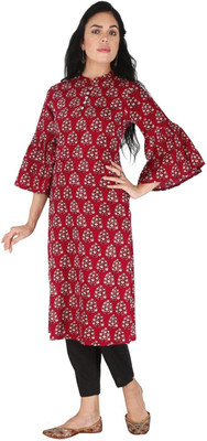 NeeloKurtis Women Printed Straight Kurta(Maroon)