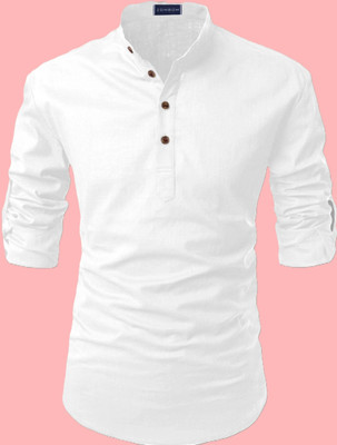 PoshSide Men Solid Straight Kurta(White)