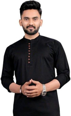 NIKOLA ENTERPRISES Men Printed Straight Kurta(Black)