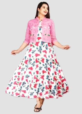 HECOLLY Women Floral Print Anarkali Kurta(Pink)