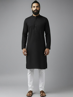 Navkanj Men Solid Straight Kurta(Black)