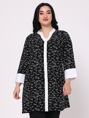 TSM Women Printed Straight Kurta(Black, White)