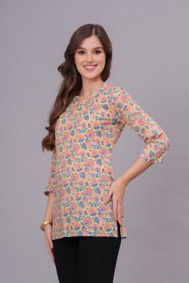 3WISVERS Women Printed Straight Kurta(Yellow)