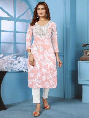 IMAAD Women Printed A-line Kurta(Beige)