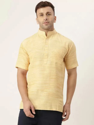 isdfabric Men Solid Straight Kurta(Yellow, White)