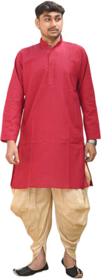 Sumit online Men Self Design Straight Kurta(Maroon)