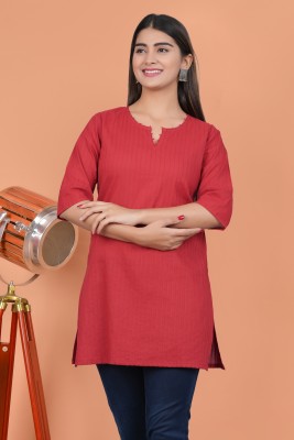 TRENDY TRACK Women Solid Straight Kurta(Red)