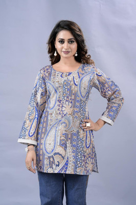 RUPPE Women Floral Print A-line Kurta(Blue)