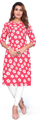 zindora Women Printed Straight Kurta(Pink)