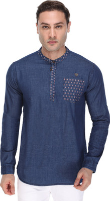KUONS AVENUE Men Solid Straight Kurta(Blue, Dark Blue)