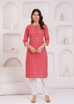 RR SA KURTIS Women Printed A-line Kurta(Red)