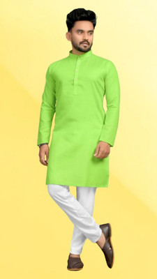 Shree Biswas Men Solid Straight Kurta(Light Green)