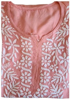 Eddika Women Chikan Embroidery Straight Kurta(Pink)